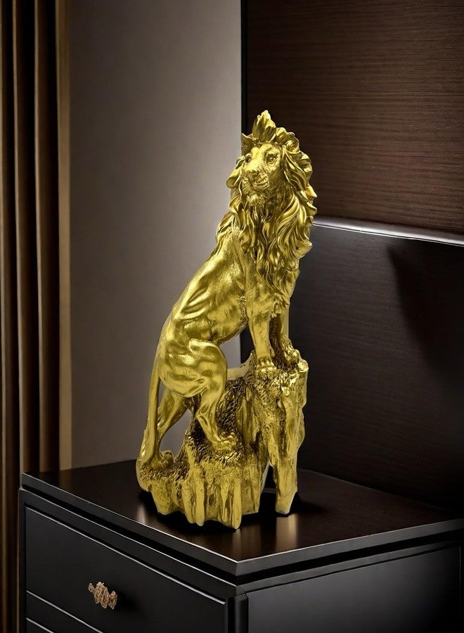 SHTWX Strong Lion Statue Figurine Sculpture Resin Collectible Gifts for Lion Lover Office Home Decor Desk Accessories Decoration Garden Figurines Outdoor Decor Gold - Image 4